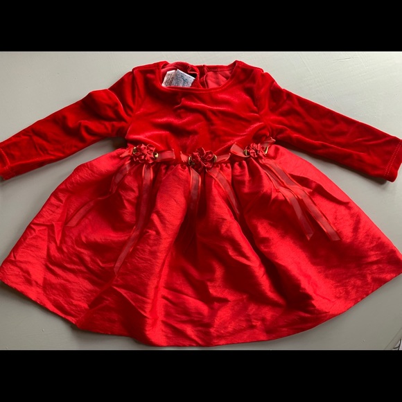 Vintage Jessica Ann Red Velour Christmas Dress Sz 12 Months Red Roses - Picture 2 of 8